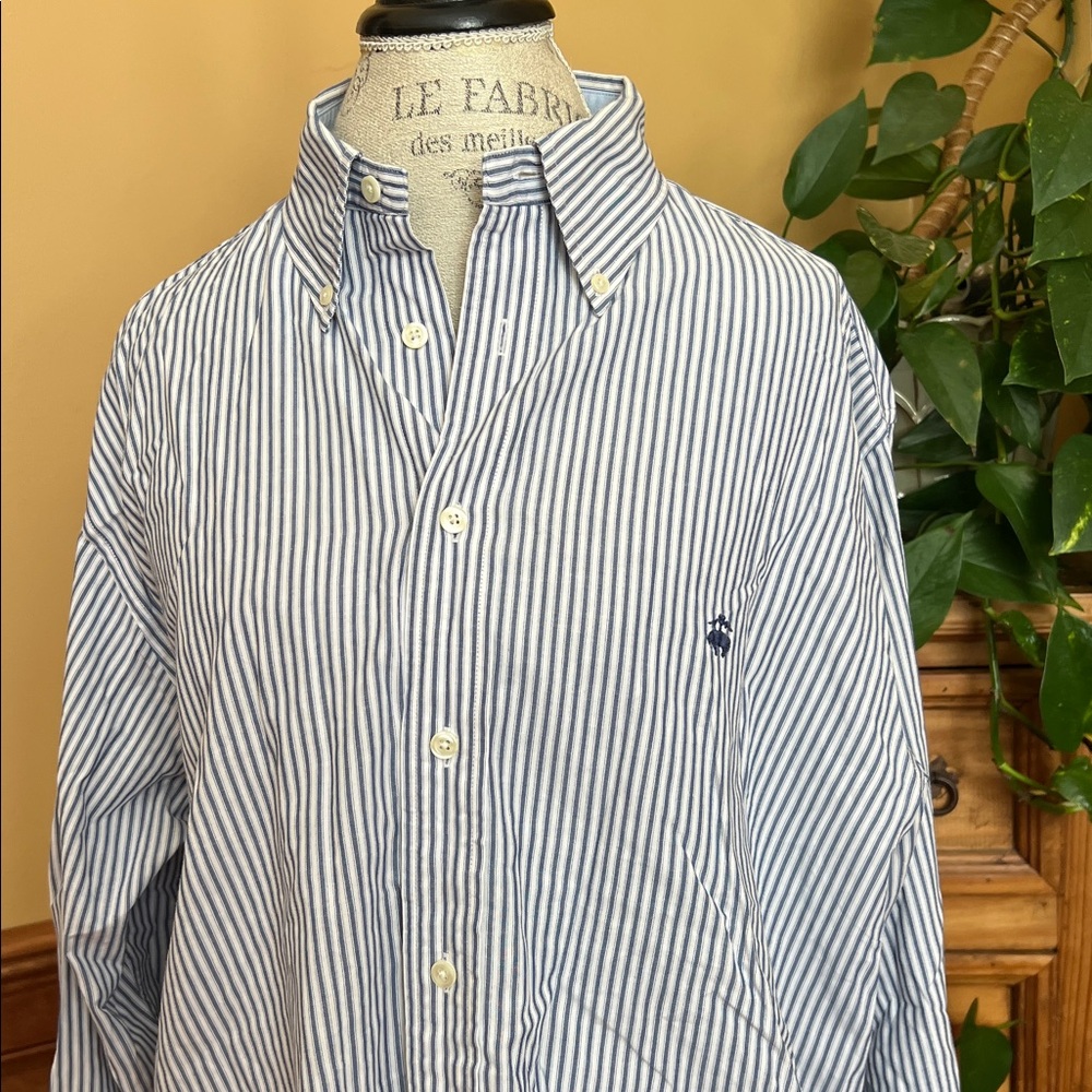 Brooks Brothers 346 Men's Button Shirt Blue Stripes Large Cotton